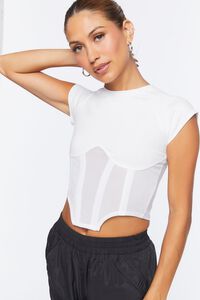 WHITE Mesh Bustier Cropped Tee, image 1