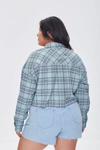 SEAFOAM/MULTI Plus Size Cropped Plaid Shirt, image 3