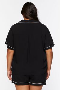 BLACK/WHITE Plus Size Piped-Trim Shirt & Shorts Pajama Set, image 3