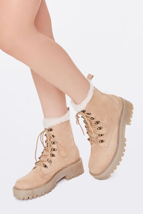 TAN Faux Suede Lace-Up Booties, image 1