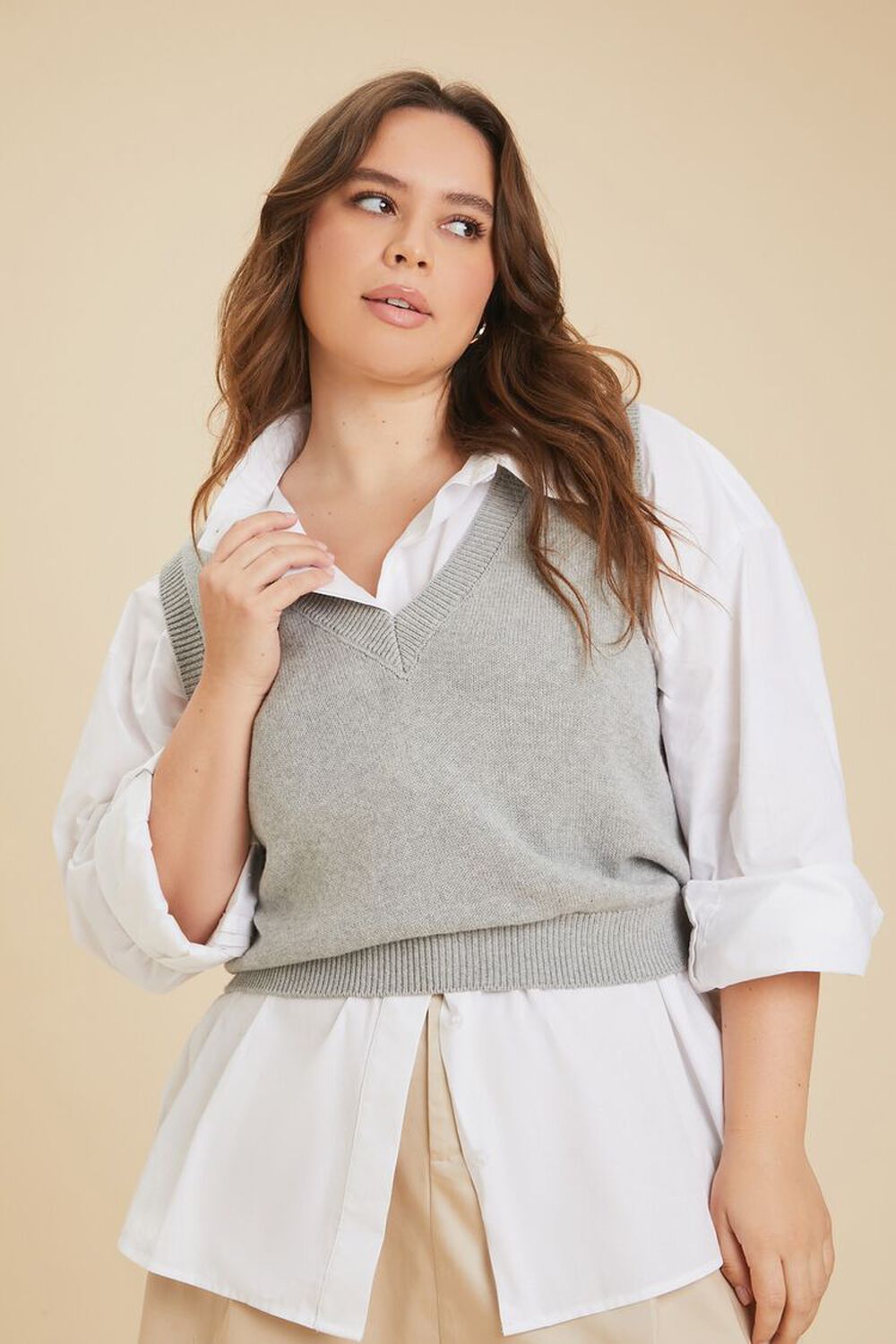HEATHER GREY Plus Size Ribbed-Trim Sweater Vest, image 1