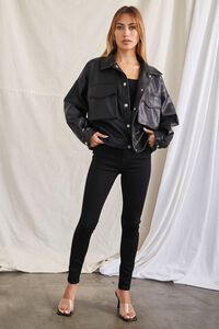 BLACK Faux Leather Drop-Sleeve Jacket, image 4