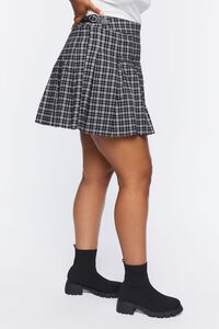 BLACK/MULTI Plus Size Pleated Plaid Mini Skirt, image 3