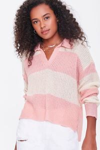 PINK/BEIGE Striped High-Low Sweater, image 1