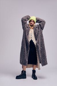 GREY Faux Fur Longline Coat, image 1