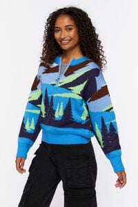 BLUE/MULTI Intarsia Landscape Half-Zip Sweater, image 2