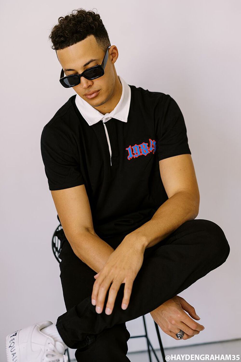 BLACK/MULTI Embroidered USA Polo Shirt, image 1