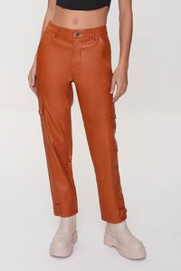 CHESTNUT Faux Leather Cargo Ankle Pants, image 2