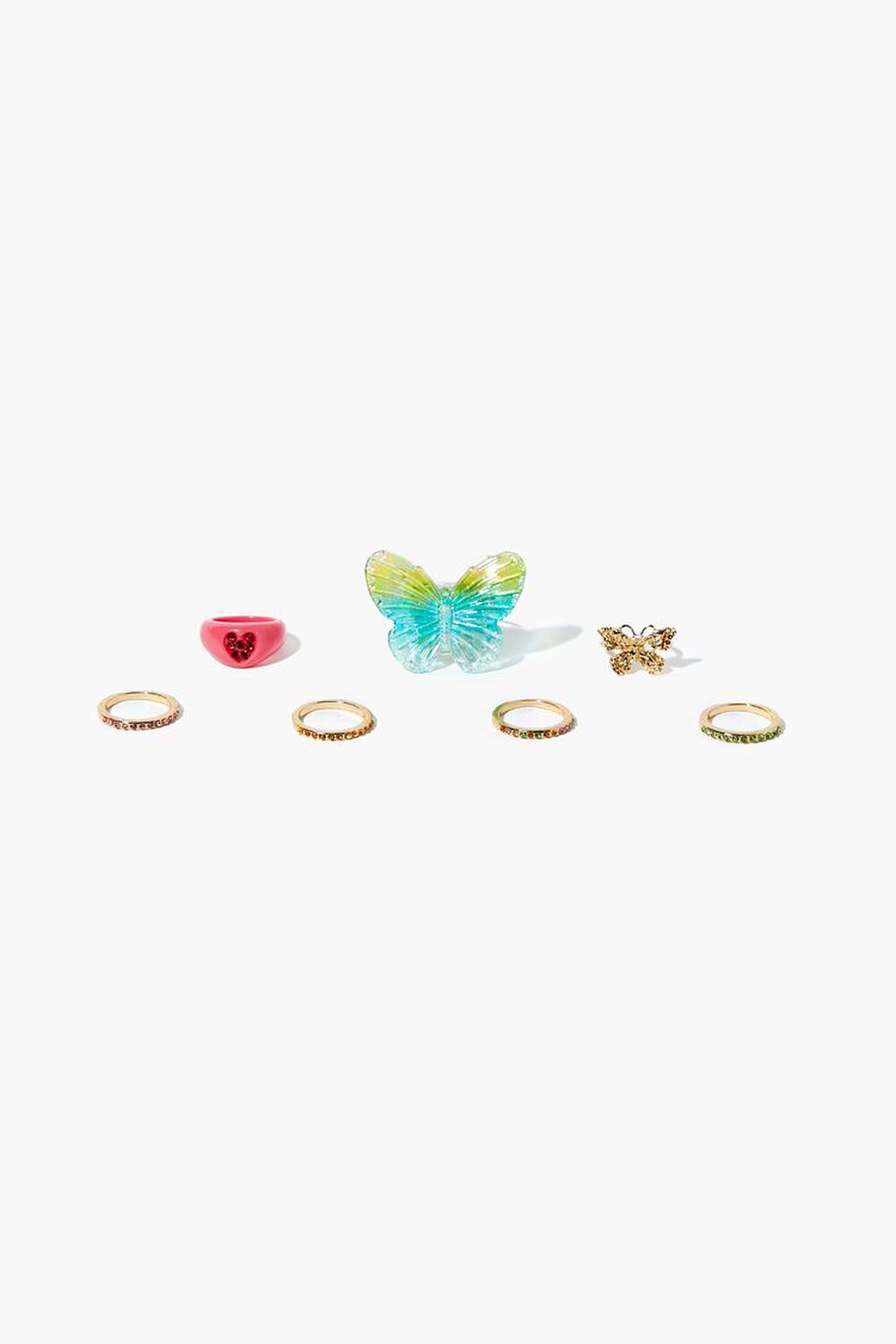 PINK/BLUE Butterfly & Cocktail Ring Set, image 1