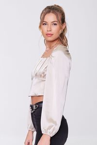 CHAMPAGNE Satin Pintucked Crop Top, image 2