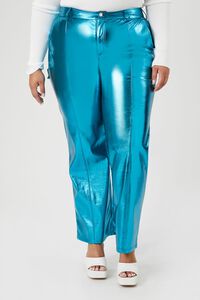 BLUE Plus Size Metallic Faux Leather Pants, image 2