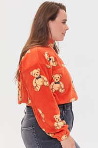 RUST/MULTI Plus Size Teddy Bear Print Fleece Pullover, image 2