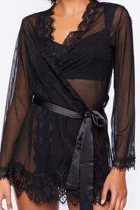 BLACK Sheer Lace-Trim Lingerie Robe, image 4