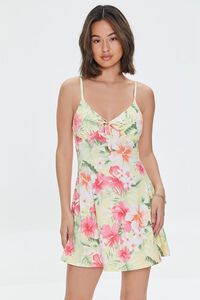 YELLOW/MULTI Tropical Floral Print Skater Dress, image 1