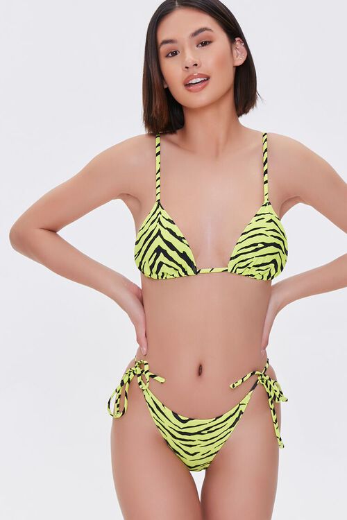 NEON YELLOW/BLACK Zebra Striped String Bikini Bottoms, image 1