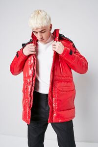 RED Nylon Hooded Puffer Jacket, image 1