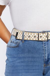 TAN/WHITE Plus Size Checkered Print Belt, image 2