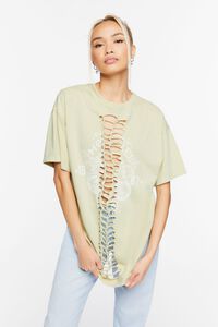 BEIGE/WHITE Knotted Motorcyle Graphic Tunic, image 1