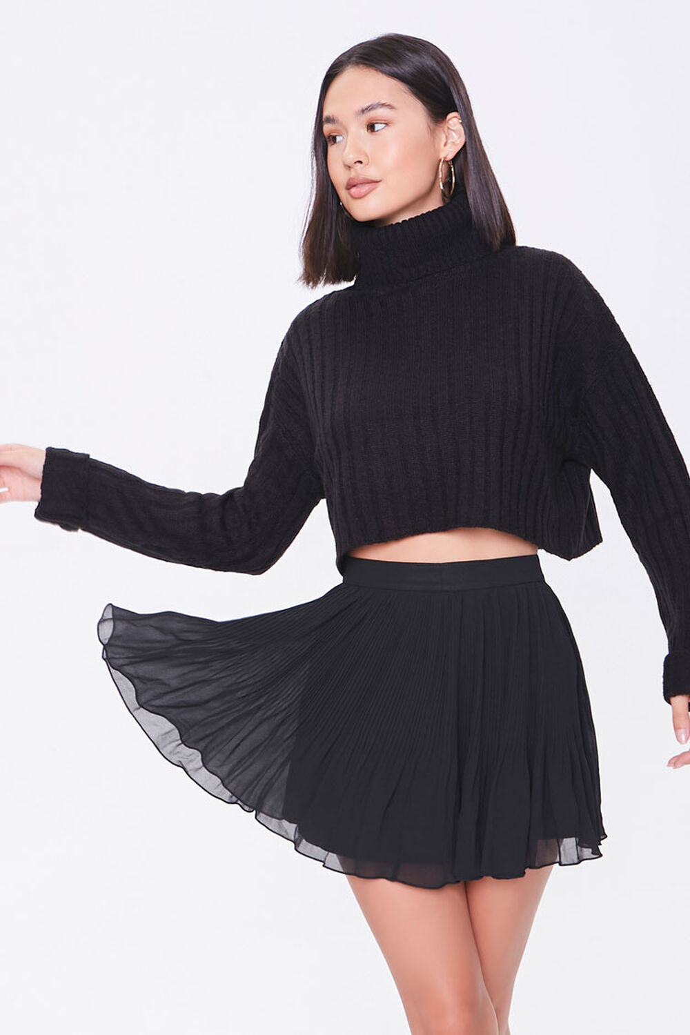 BLACK Chiffon A-Line Mini Skirt, image 1