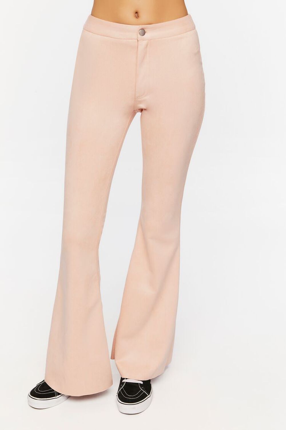 Faux Suede Mid-Rise Flare Pants