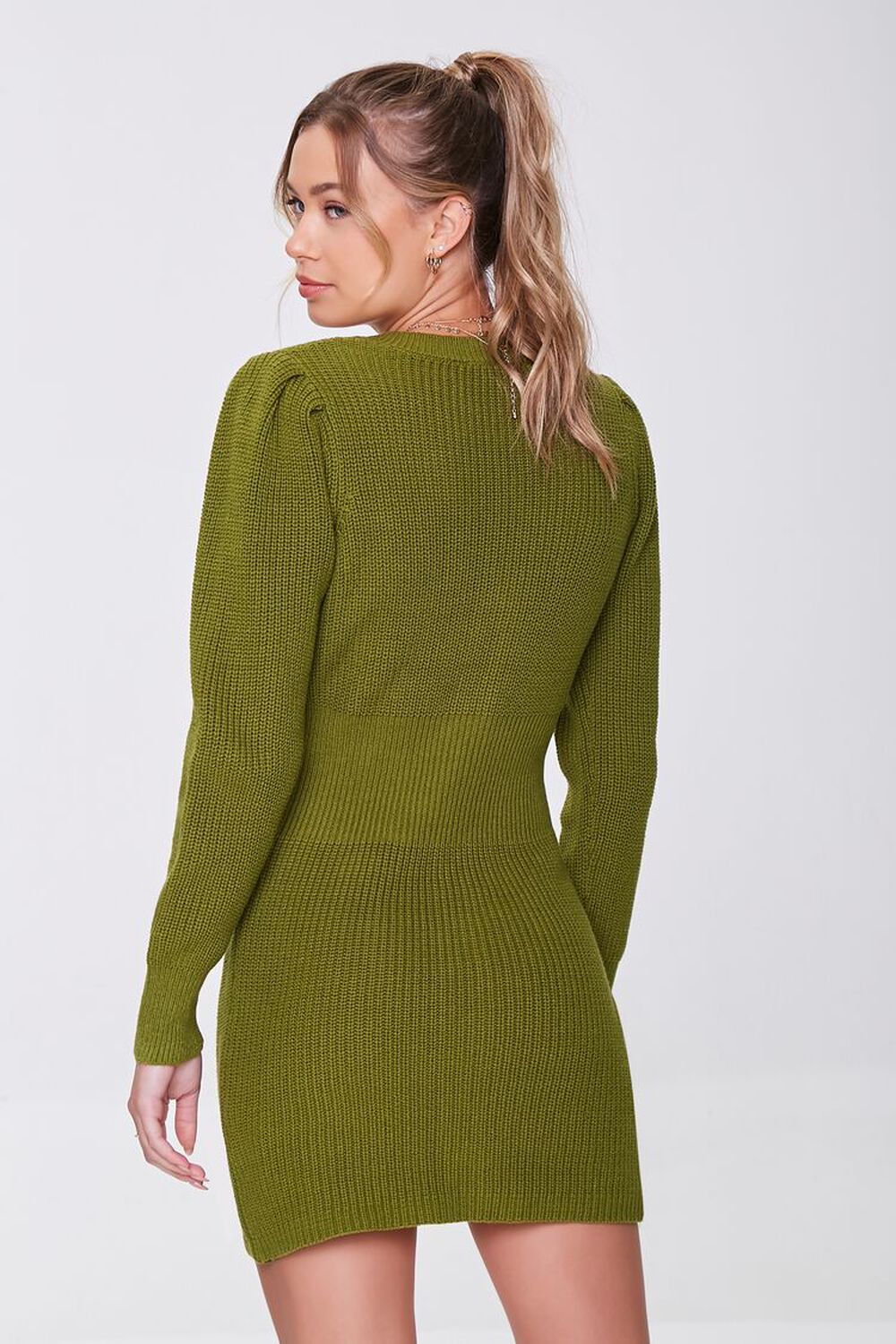 GREEN Ribbed Cardigan Sweater Dress, image 3