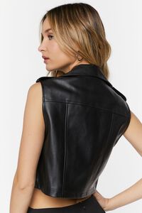 BLACK Faux Leather Cropped Moto Vest, image 3