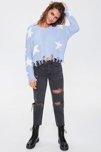 BLUE/CREAM Distressed Star Print Sweater, image 4