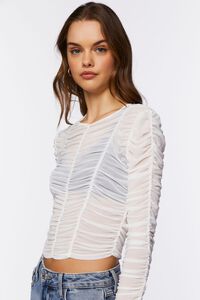 WHITE Ruched Mesh Long-Sleeve Top, image 2