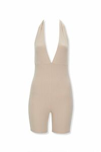 TAUPE Ribbed Plunging Romper, image 1