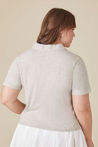 HEATHER GREY Plus Size Cotton-Blend Polo Shirt, image 3