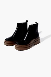 BLACK/BROWN Faux Leather Colorblock Lug Booties, image 1