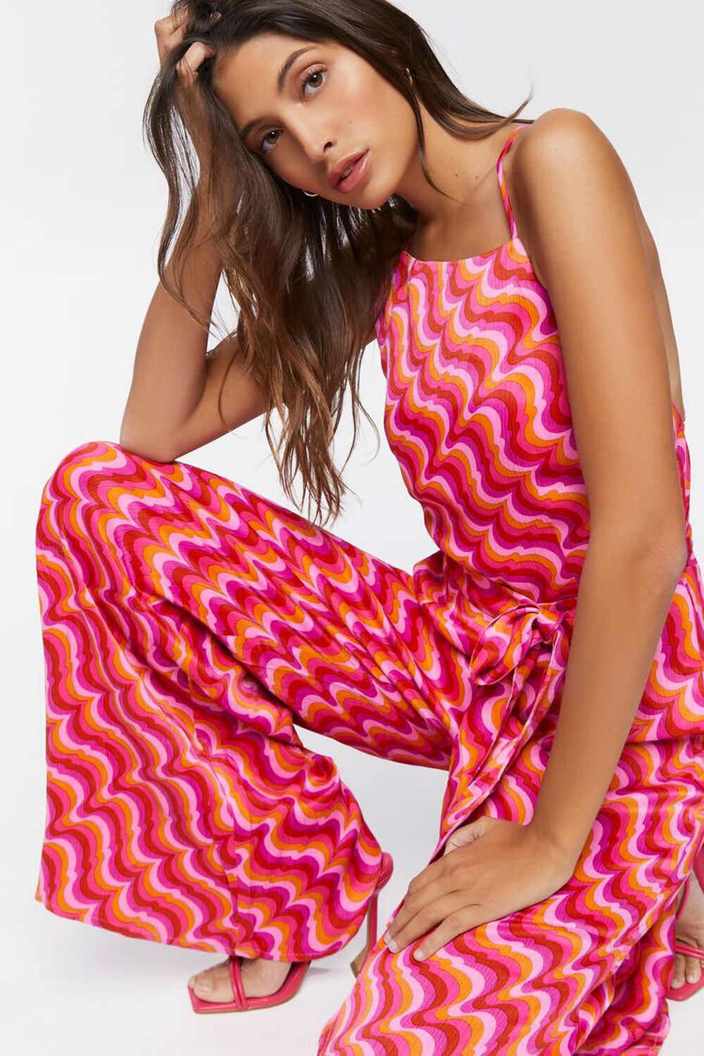 PINK/MULTI Abstract Print Halter Jumpsuit, image 1