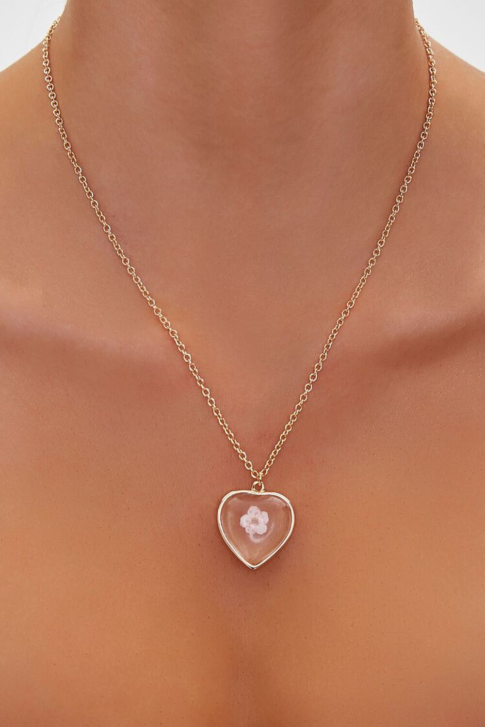 GOLD/PINK Floral Heart Pendant Necklace, image 1