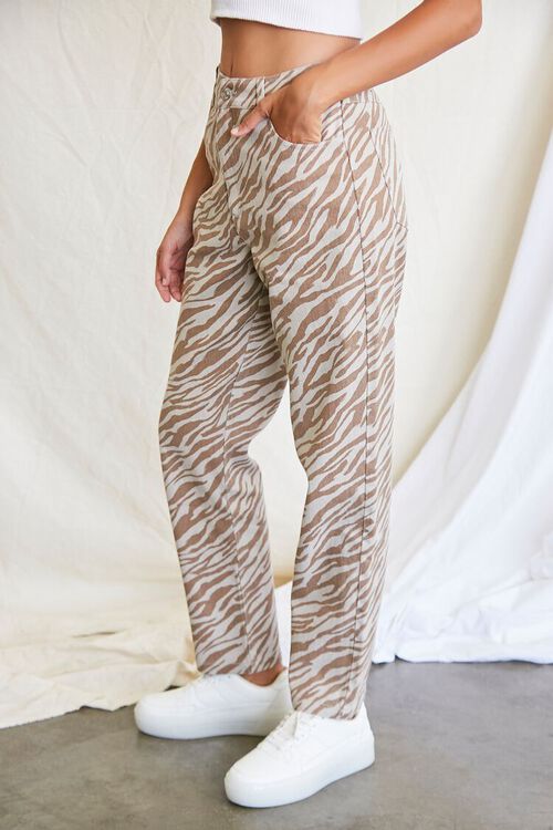 BEIGE/TAN Zebra Print Straight Jeans, image 3