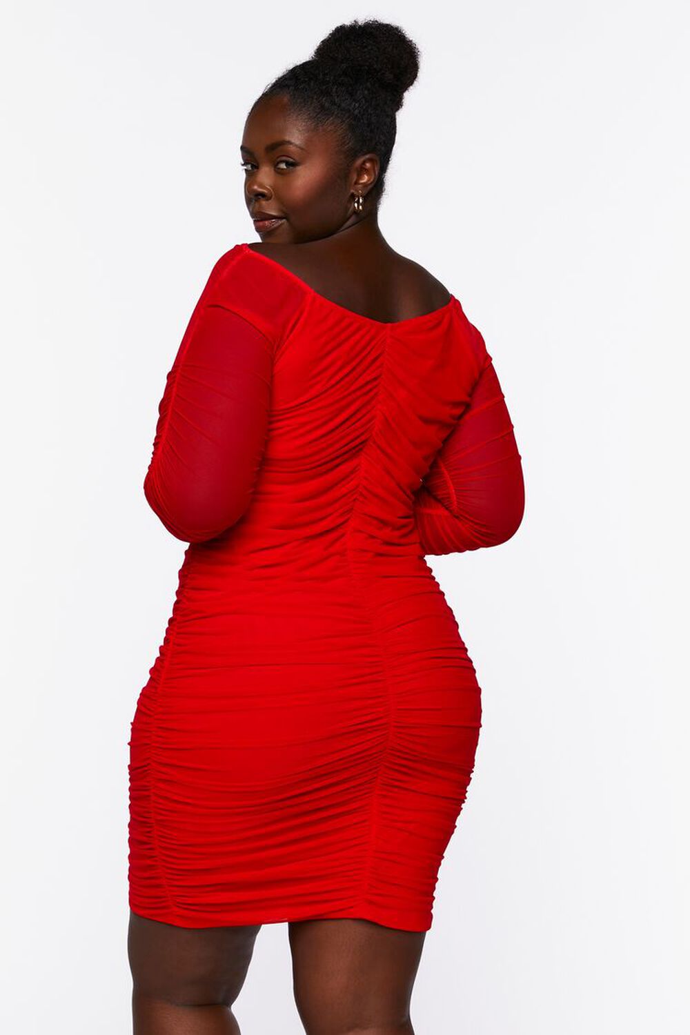 RED Plus Size Ruched Bodycon Dress, image 3