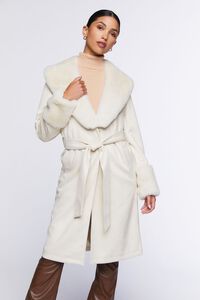 NATURAL Faux Fur-Trim Belted Trench Coat, image 6