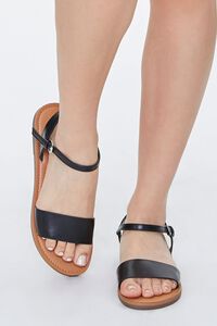 BLACK Faux Leather Flat Sandals, image 4