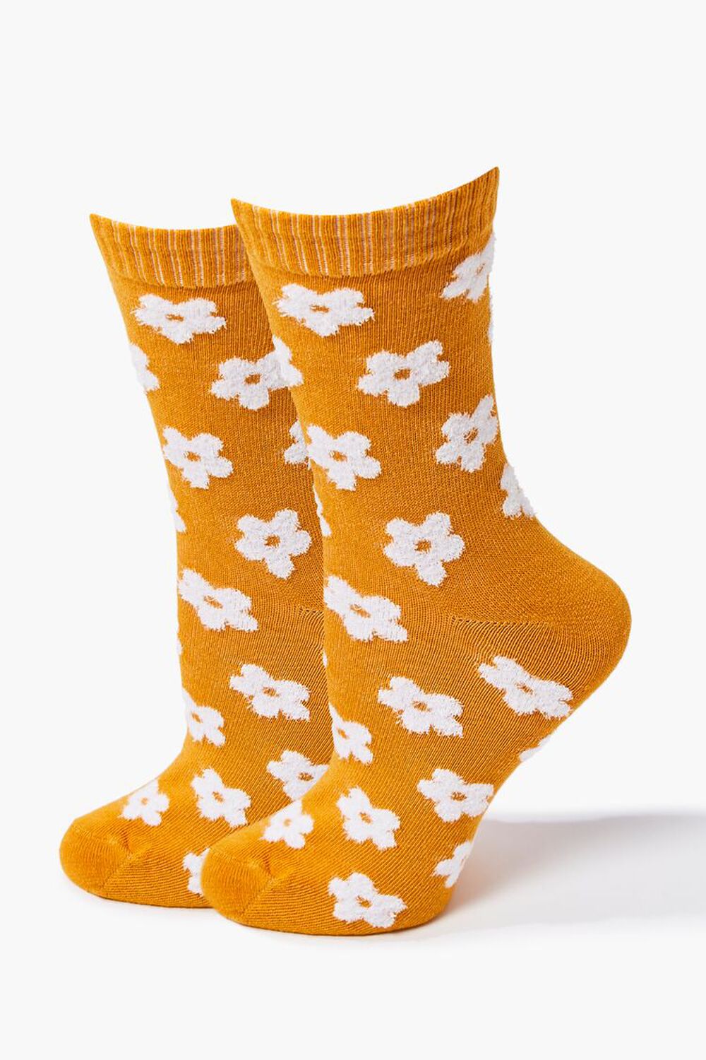MUSTARD/WHITE Daisy Print Crew Socks, image 1