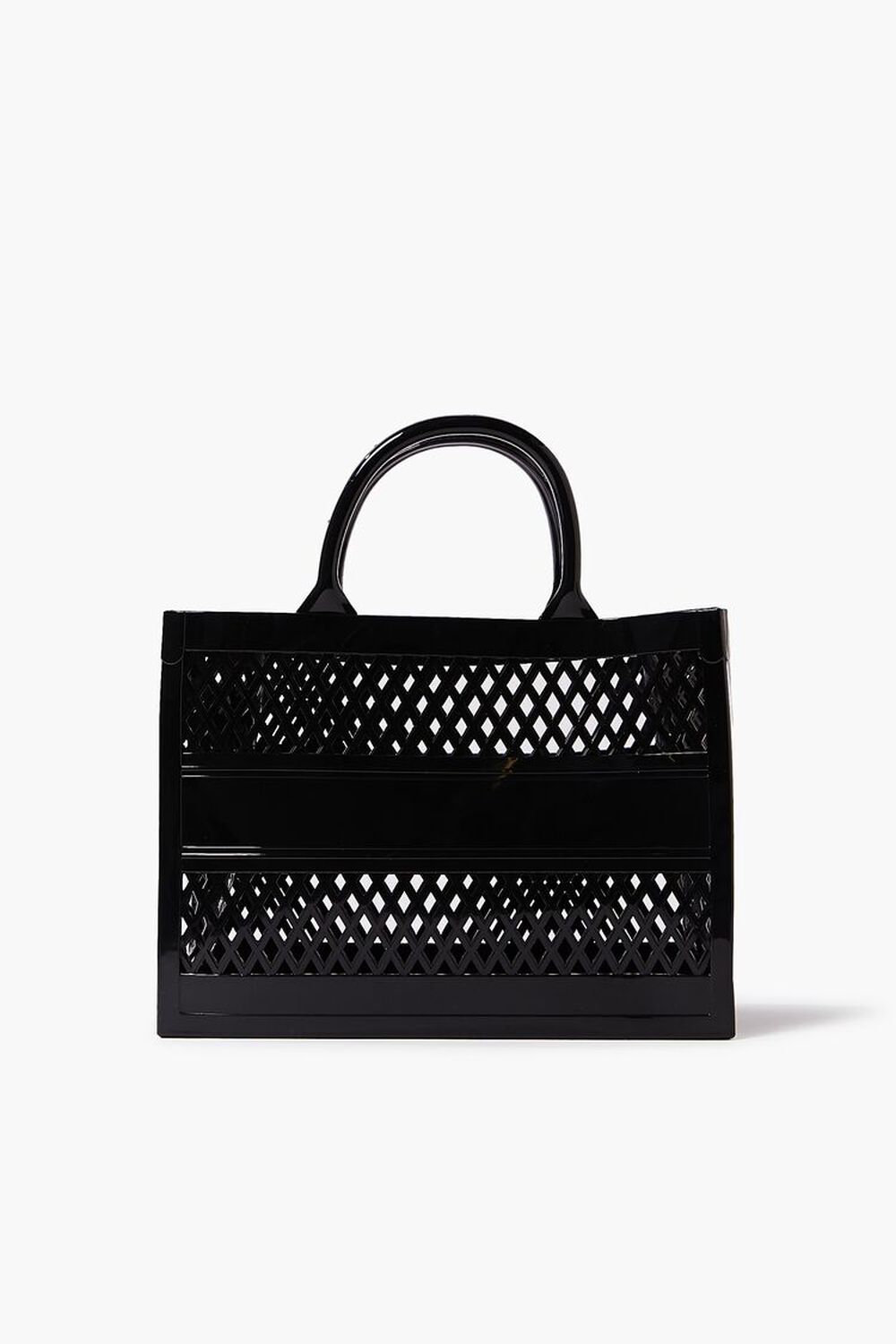 BLACK Cutout Basketwoven Tote Bag, image 1