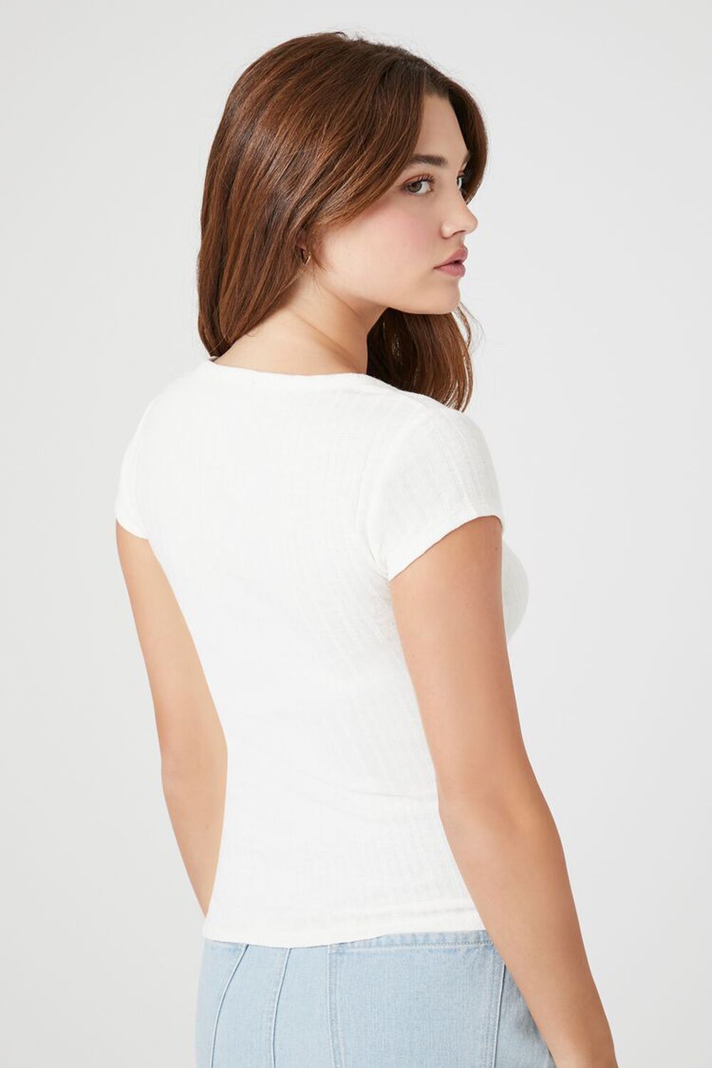 WHITE Rib-Knit Buttoned Baby Tee, image 3