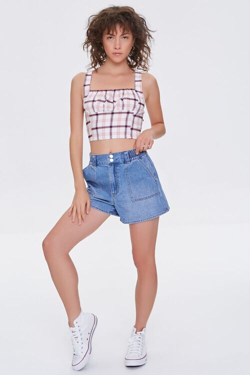 WHITE/MULTI Ruched Plaid Crop Top, image 4