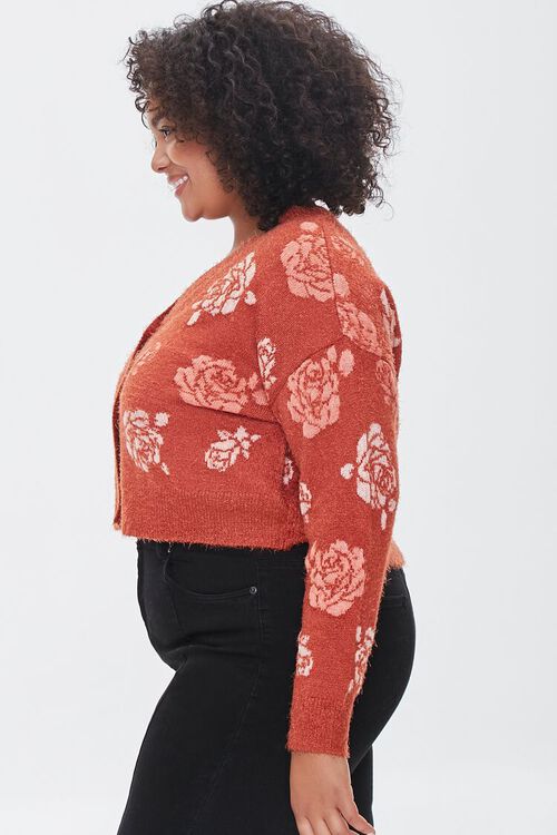 RUST/MULTI Plus Size Rose Cardigan Sweater, image 2