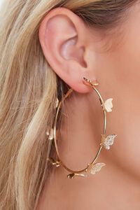GOLD Butterfly Charm Hoop Earrings, image 2