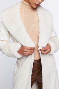 NATURAL Faux Fur-Trim Belted Trench Coat, image 5