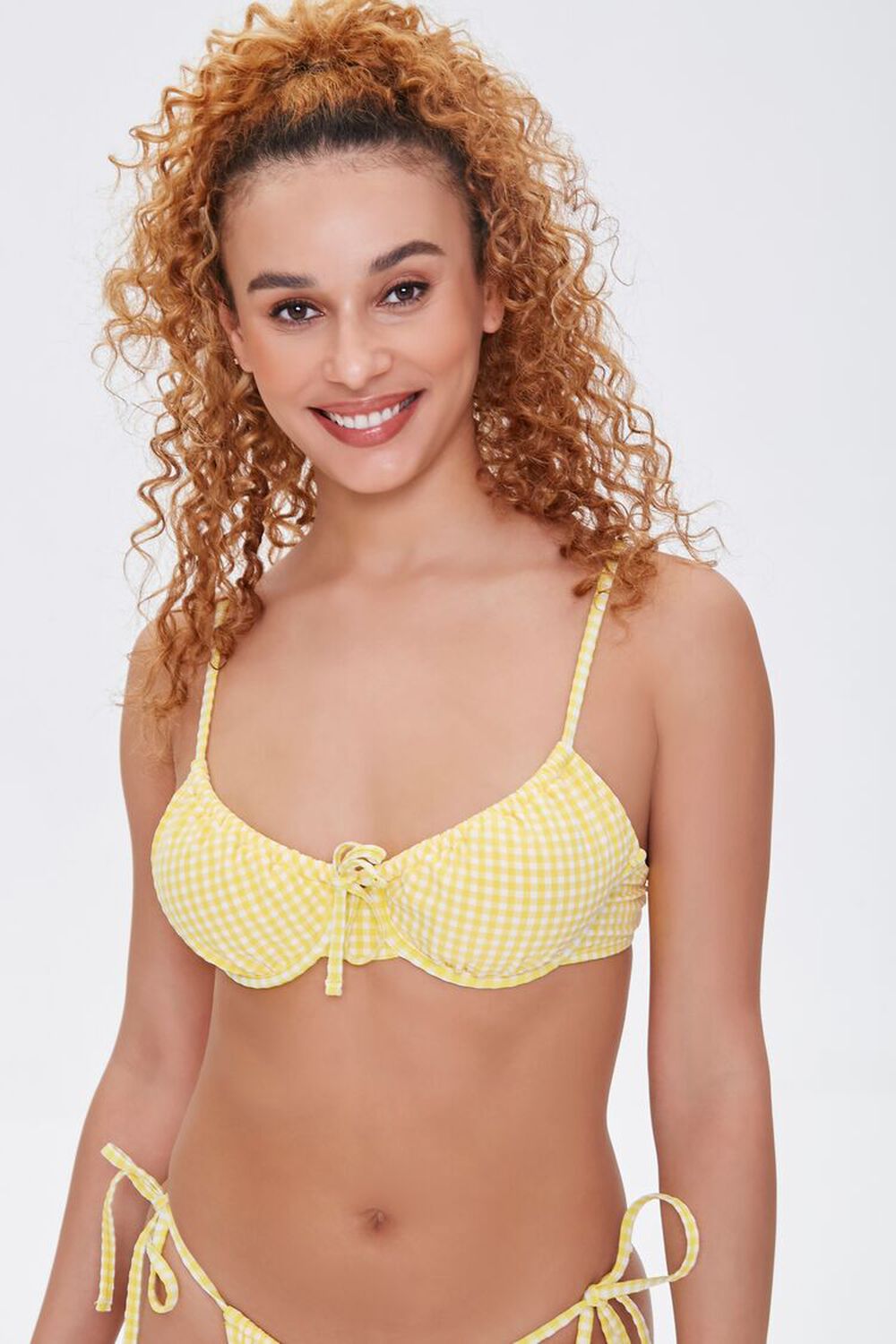 YELLOW/WHITE Gingham Bustier Bikini Top, image 1