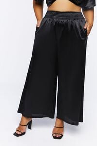 BLACK Plus Size Ruched Crop Top & Pants Set, image 6