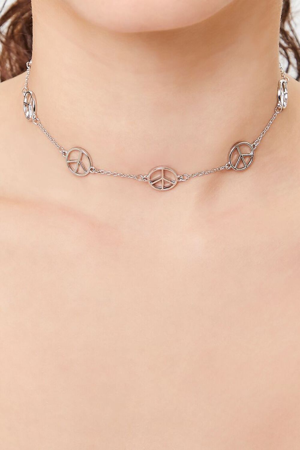 SILVER Peace Sign Chain Choker Necklace, image 1