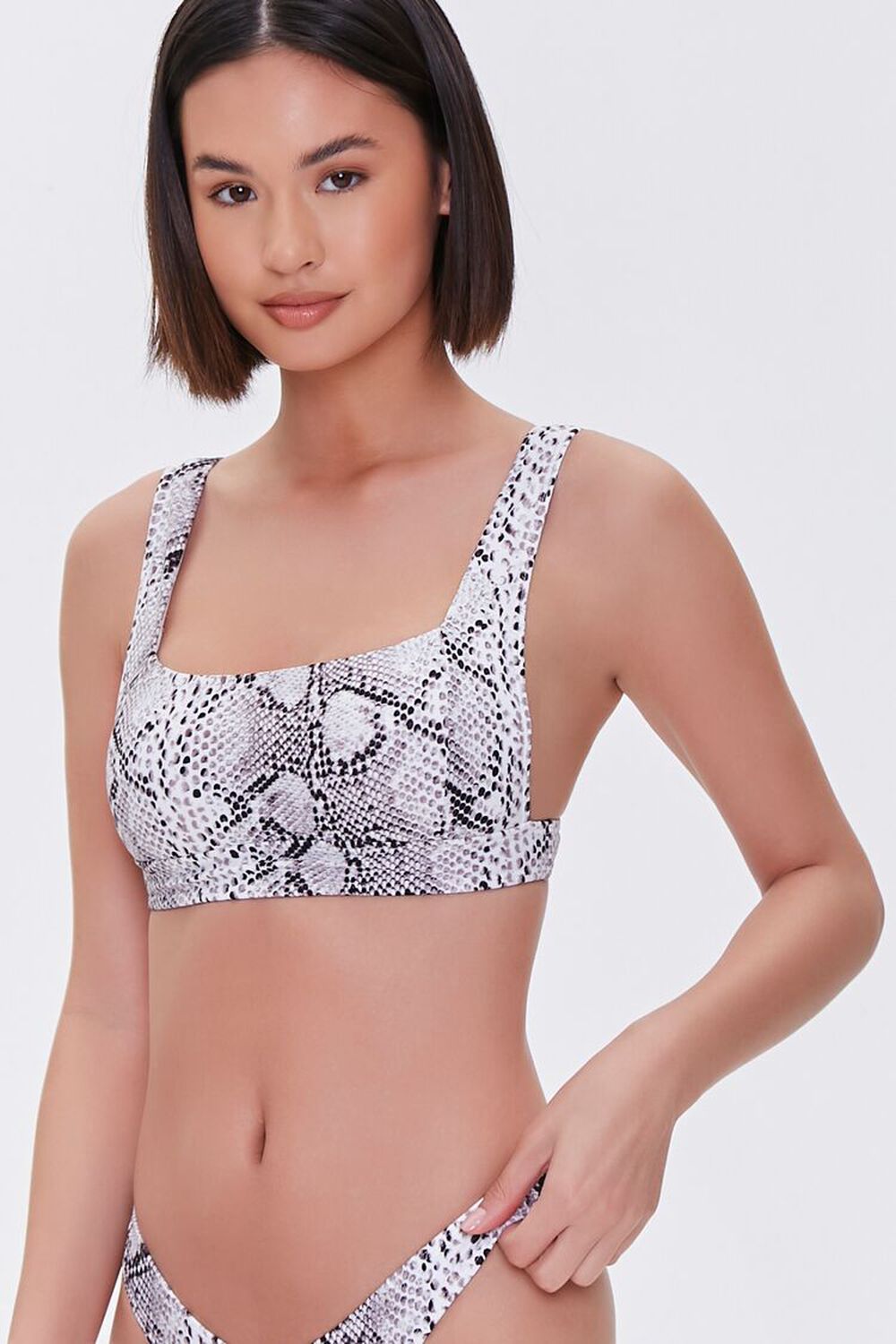 WHITE/BLACK Snake Print Bikini Top, image 2