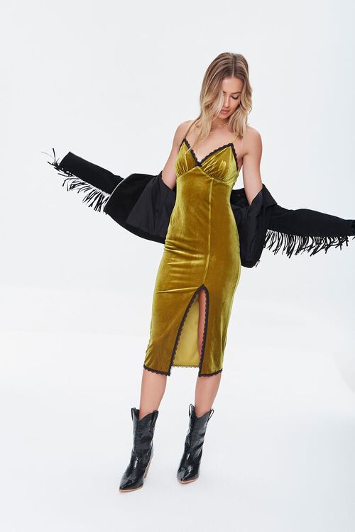 GOLD Velvet Lace-Trim Bodycon Dress, image 1