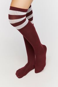 BURGUNDY/MULTI Varsity-Striped Over-the-Knee Socks, image 2